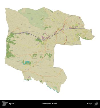 La Hoya de Bunol. İspanya 'nın idari bölgesi Topografik İnsani Stil Haritasında beyaza izole edildi
