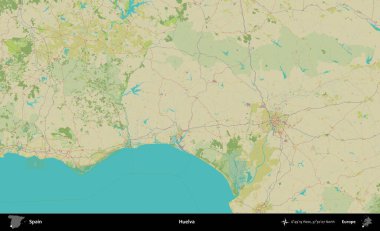 Huelva. İspanya 'nın Topografik İnsani Stil Haritası İdari Alanı