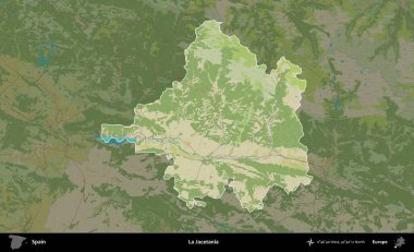 La Jacetania 'da. İspanya 'nın idari alanı karartılmış Topografik İnsani Yardım Stili Haritasında vurgulanmış ve özetlenmiştir