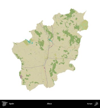 Jiloca. İspanya 'nın idari bölgesi Topografik İnsani Stil Haritasında beyaza izole edildi