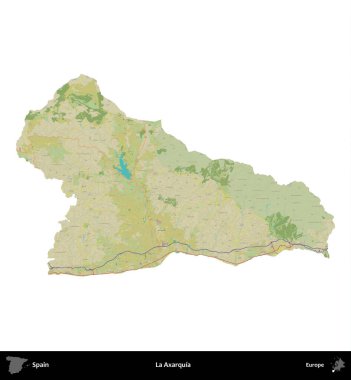 La Axarquia 'da. İspanya 'nın idari bölgesi Topografik İnsani Stil Haritasında beyaza izole edildi
