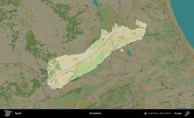Costera 'da. İspanya 'nın idari alanı karartılmış Topografik İnsani Yardım Stili Haritasında vurgulanmış ve özetlenmiştir