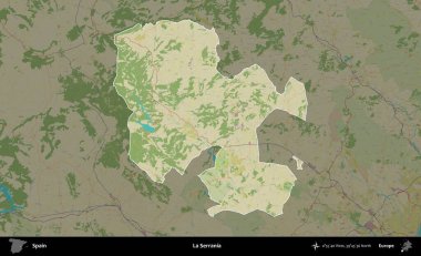 La Serrania 'da. İspanya 'nın idari alanı karartılmış Topografik İnsani Yardım Stili Haritasında vurgulanmış ve özetlenmiştir