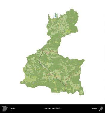Larraun-Leitzaldea. İspanya 'nın idari bölgesi Topografik İnsani Stil Haritasında beyaza izole edildi