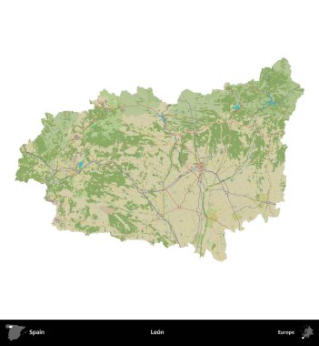 Leon mu? İspanya 'nın idari bölgesi Topografik İnsani Stil Haritasında beyaza izole edildi