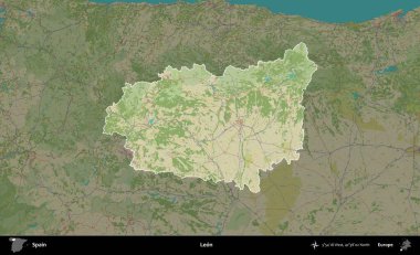 Leon mu? İspanya 'nın idari alanı karartılmış Topografik İnsani Yardım Stili Haritasında vurgulanmış ve özetlenmiştir