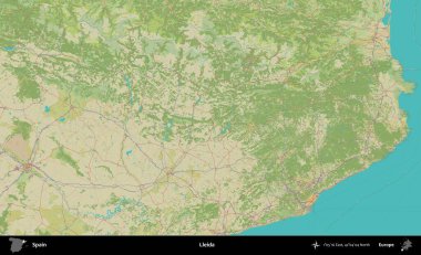 Lleida. İspanya 'nın Topografik İnsani Stil Haritası İdari Alanı