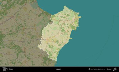 Llevant. İspanya 'nın idari alanı karartılmış Topografik İnsani Yardım Stili Haritasında vurgulanmış ve özetlenmiştir