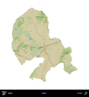 Lorca. İspanya 'nın idari bölgesi Topografik İnsani Stil Haritasında beyaza izole edildi