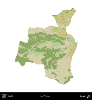 Los Yebenes. İspanya 'nın idari bölgesi Topografik İnsani Stil Haritasında beyaza izole edildi
