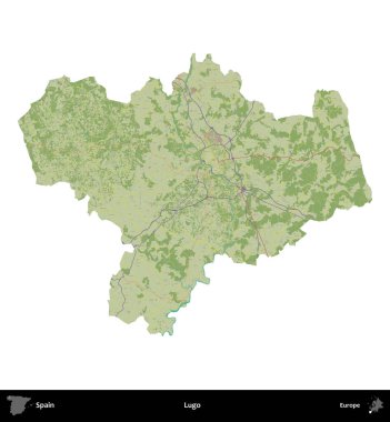 Lugo. İspanya 'nın idari bölgesi Topografik İnsani Stil Haritasında beyaza izole edildi