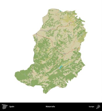 Matarrana. İspanya 'nın idari bölgesi Topografik İnsani Stil Haritasında beyaza izole edildi