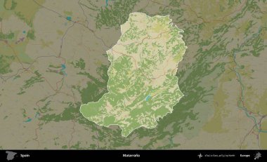 Matarrana. İspanya 'nın idari alanı karartılmış Topografik İnsani Yardım Stili Haritasında vurgulanmış ve özetlenmiştir