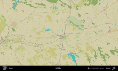 Merida. İspanya 'nın Topografik İnsani Stil Haritası İdari Alanı