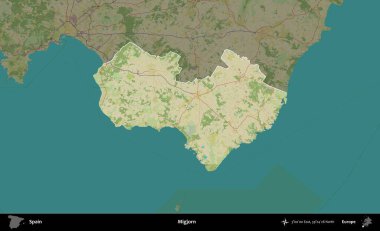 Migjorn. İspanya 'nın idari alanı karartılmış Topografik İnsani Yardım Stili Haritasında vurgulanmış ve özetlenmiştir