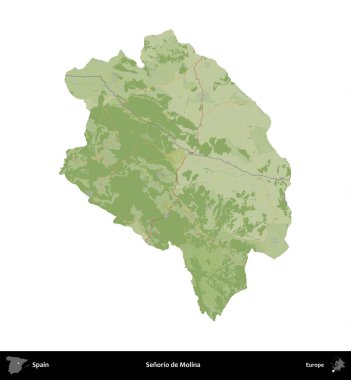 Senorio de Molina. İspanya 'nın idari bölgesi Topografik İnsani Stil Haritasında beyaza izole edildi
