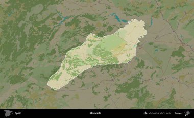 Moratalla. İspanya 'nın idari alanı karartılmış Topografik İnsani Yardım Stili Haritasında vurgulanmış ve özetlenmiştir