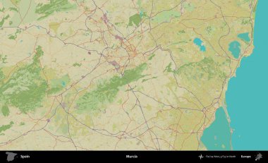 Murcia. İspanya 'nın Topografik İnsani Stil Haritası İdari Alanı