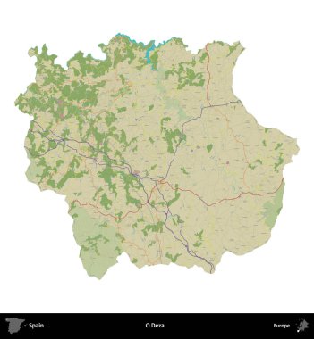 O Deza. İspanya 'nın idari bölgesi Topografik İnsani Stil Haritasında beyaza izole edildi