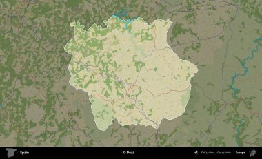 O Deza. İspanya 'nın idari alanı karartılmış Topografik İnsani Yardım Stili Haritasında vurgulanmış ve özetlenmiştir