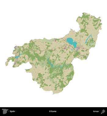 O Eume. İspanya 'nın idari bölgesi Topografik İnsani Stil Haritasında beyaza izole edildi