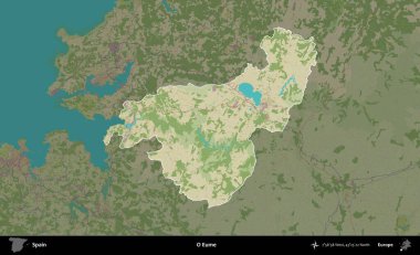 O Eume. İspanya 'nın idari alanı karartılmış Topografik İnsani Yardım Stili Haritasında vurgulanmış ve özetlenmiştir