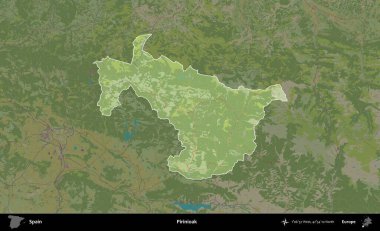Pirinioak. İspanya 'nın idari alanı karartılmış Topografik İnsani Yardım Stili Haritasında vurgulanmış ve özetlenmiştir