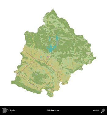 Piriniourrea. İspanya 'nın idari bölgesi Topografik İnsani Stil Haritasında beyaza izole edildi