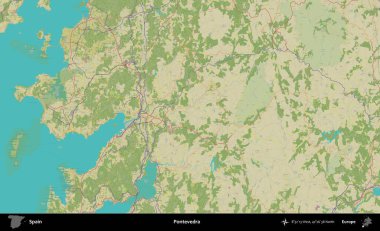 Pontevedra. İspanya 'nın Topografik İnsani Stil Haritası İdari Alanı