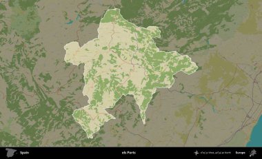 İskeleler. İspanya 'nın idari alanı karartılmış Topografik İnsani Yardım Stili Haritasında vurgulanmış ve özetlenmiştir