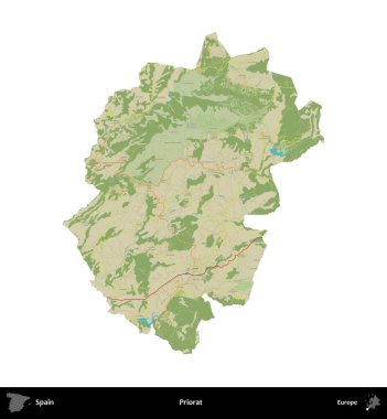 Priorat. İspanya 'nın idari bölgesi Topografik İnsani Stil Haritasında beyaza izole edildi