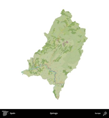 Quiroga. İspanya 'nın idari bölgesi Topografik İnsani Stil Haritasında beyaza izole edildi
