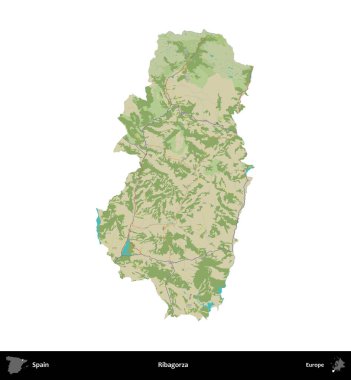 Ribagorza. İspanya 'nın idari bölgesi Topografik İnsani Stil Haritasında beyaza izole edildi