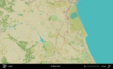 la Ribera Alta. İspanya 'nın Topografik İnsani Stil Haritası İdari Alanı