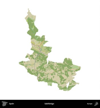 Sabinanigo. İspanya 'nın idari bölgesi Topografik İnsani Stil Haritasında beyaza izole edildi