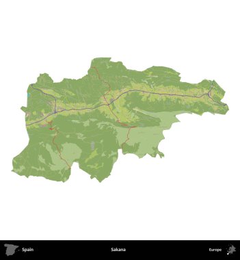 Sakana. İspanya 'nın idari bölgesi Topografik İnsani Stil Haritasında beyaza izole edildi