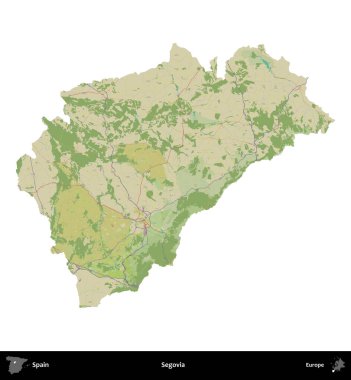 Segovia 'da. İspanya 'nın idari bölgesi Topografik İnsani Stil Haritasında beyaza izole edildi