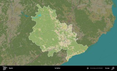 la Selva. İspanya 'nın idari alanı karartılmış Topografik İnsani Yardım Stili Haritasında vurgulanmış ve özetlenmiştir