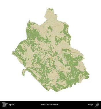 Sierra de Albarracin. İspanya 'nın idari bölgesi Topografik İnsani Stil Haritasında beyaza izole edildi
