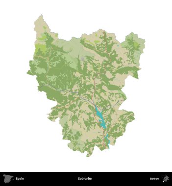 Sobrarbe. İspanya 'nın idari bölgesi Topografik İnsani Stil Haritasında beyaza izole edildi