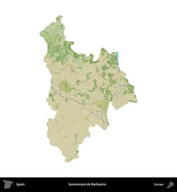 Somontano de Barbastro. İspanya 'nın idari bölgesi Topografik İnsani Stil Haritasında beyaza izole edildi