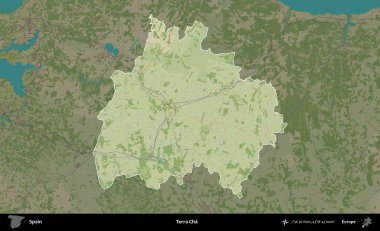 Terra Cha. İspanya 'nın idari alanı karartılmış Topografik İnsani Yardım Stili Haritasında vurgulanmış ve özetlenmiştir