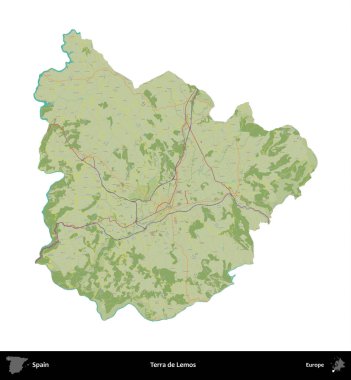 Terra de Lemos. İspanya 'nın idari bölgesi Topografik İnsani Stil Haritasında beyaza izole edildi