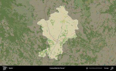 Comunidad de Teruel. İspanya 'nın idari alanı karartılmış Topografik İnsani Yardım Stili Haritasında vurgulanmış ve özetlenmiştir