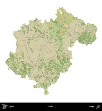 Teruel. İspanya 'nın idari bölgesi Topografik İnsani Stil Haritasında beyaza izole edildi