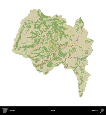 Tineo. İspanya 'nın idari bölgesi Topografik İnsani Stil Haritasında beyaza izole edildi
