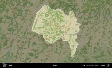 Tineo. İspanya 'nın idari alanı karartılmış Topografik İnsani Yardım Stili Haritasında vurgulanmış ve özetlenmiştir