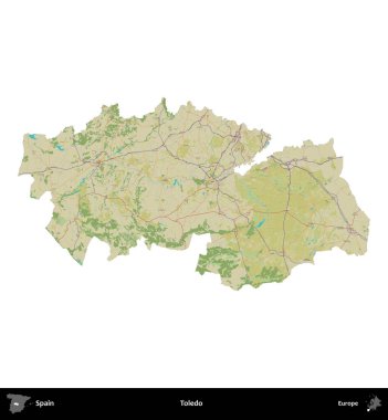 Toledo. İspanya 'nın idari bölgesi Topografik İnsani Stil Haritasında beyaza izole edildi