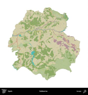 Valdeorras. İspanya 'nın idari bölgesi Topografik İnsani Stil Haritasında beyaza izole edildi