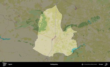 Valdepenas 'lar. İspanya 'nın idari alanı karartılmış Topografik İnsani Yardım Stili Haritasında vurgulanmış ve özetlenmiştir